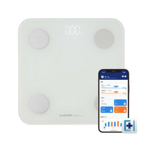 エレコム HCS-BTWFS01WH 体重計 体組成計 Bluetooth／Wi-Fi対応 スマホ連動 13項目測定 iOS／Android対応 ホワイト