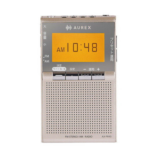 東芝 AX-PR40(N) 衣嚢ラジオ受信機 AUREX(オーレックス) 漢字相応う液晶ダイアログボックス積み上げる LED点火装置付 繻子ゴールド