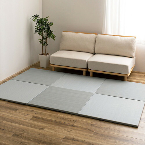 萩原 【6枚組】い草風置き畳 おぼろ 約82×82×2.5cm ブルー|ヤマダ電機 店