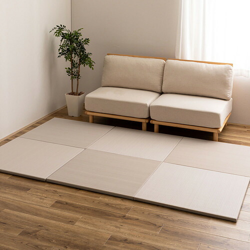 萩原 【6枚組】い草風置き畳 おぼろ 約82×82×2.5cm グレー|ヤマダ電機 店