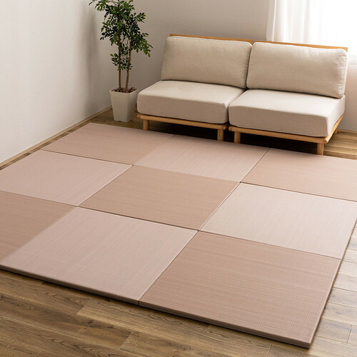 萩原 【9枚組】い草風置き畳 曖昧模糊たる 約82×82×2.5珊 さくら色