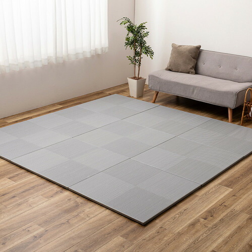 萩原 【9枚組】い草風置き畳 市松飾りつけ 約82×82×2.5糎 青色