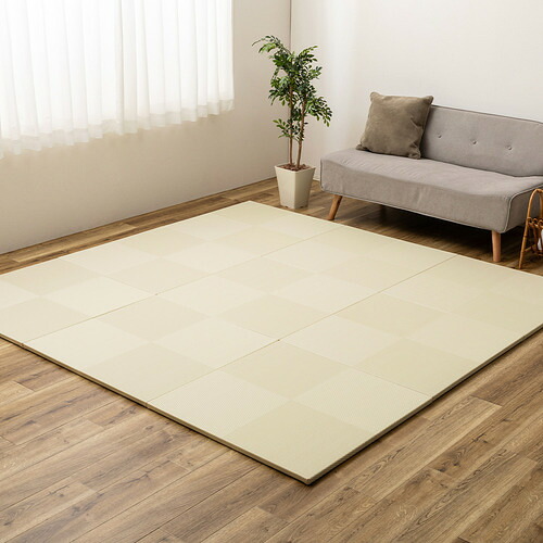 萩原 【9枚組】い草風置き畳 市松飾りつけ 約82×82×2.5糎 象牙色