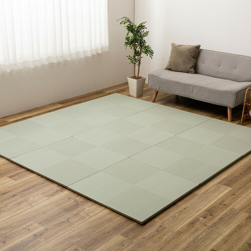 萩原 【9枚組】い草風置き畳 市松飾りつけ 約82×82×2.5糎 ライトグリーン