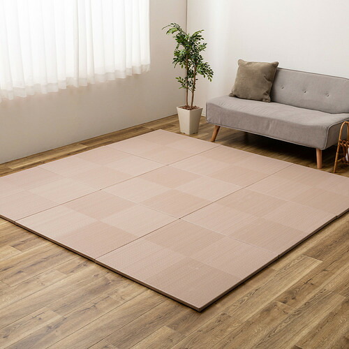 萩原 【9枚組】い草風置き畳 市松飾りつけ 約82×82×2.5糎 サクラ色