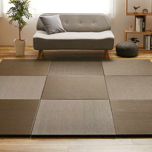 萩原 【9枚組】い草風置き畳 綾飾りつけ 約82×82×2.5糎 赤銅色