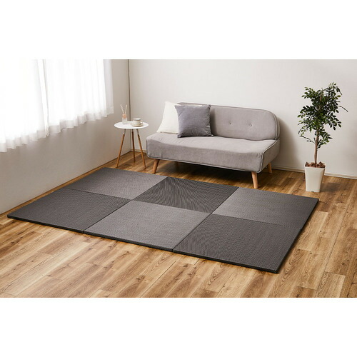 萩原 【6枚組】い草風置き畳 綾模様 約65×65×2.5cm グレー|ヤマダ電機 店