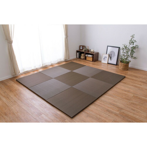 萩原 【9枚組】い草風置き畳 綾飾りつけ 約65×65×2.5珊 赤銅色