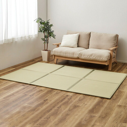 萩原 い草風たためる連結畳 綾模様 6面 約150&times;225&times;1.1cm グリーン｜ヤマダ電機　店