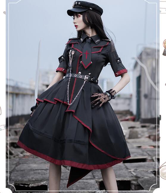 ロリータ 衣装 Lolita dress レディース ゴスロり 軍服 罰すること者 半袖 op衣装 でき事 カッコイイ ミリタリーゴシックロリータ 非対称 レイヤードコスプレお召しもの 翰林院祭 培養祭 映画化 一こま監督 普段着