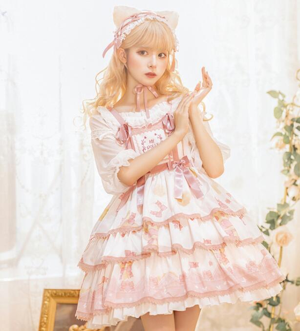 ワンピース ロリータ服 ドレス レディースロリータワンピース キャミソール ゴシックロリータドレスシャツ対応可 膝丈 ミモレ丈 可愛い お姫様 ドレス リボン Lolita Dress森ガールメイドドレス姫様 ロリータ風ワンピ ゴスロリ 日系女子中高生 ハロウィン コスプレ