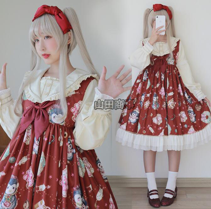 ロリータ ワンピース 長袖ワンピース 服 膝丈 長袖ドレス セーラー襟 メイド服 可愛い コスプレ衣装 オリジナル Lolita ゴージャスaライン 細身ドレス フレアドレス 発表会 謝恩会 個性 学園祭 文化祭 演出服 リボン２点セット Cosplay衣裳s L 全品送料無料