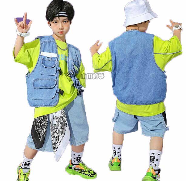 キッズジャズダンス御召しもの  ジーンズ カーゴベスト カーゴパンツ 男女兼用 かっこいい上演服 御居処跳ねる ズージャー社交ダンス御召しもの  心地よい社交ダンス御召しもの   かっこいい上演服 自己同一性 上演御召しもの jazz hiphop ちびっ子上演服  人付き合い社交ダンス 御召しもの 訓練を受ける着 習い事着 110-180珊