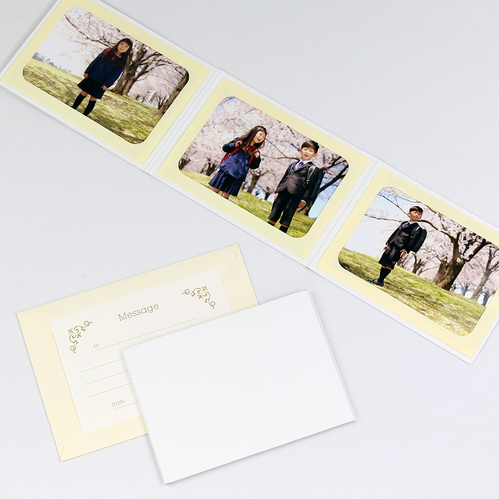 ペーパー フォトフレーム 写真台紙 無地表紙 Lサイズ （89×127mm） 3面ヨコ ホワイト （メッセージカード