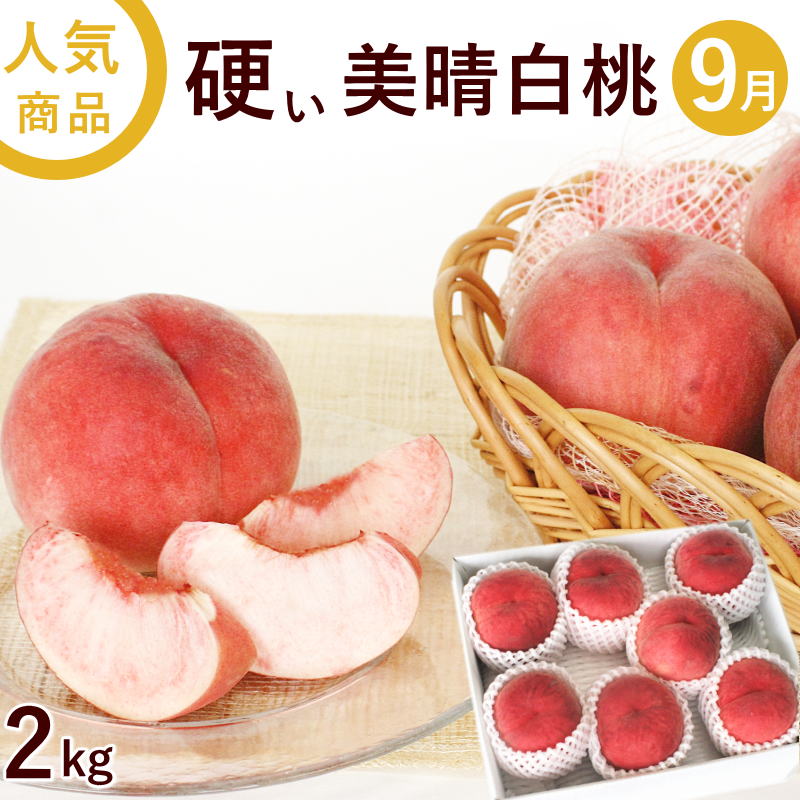 白桃　硬い桃　山形県　ギフト　美晴白桃　パリパリ桃　もも　カリカリ桃　2kg　かたい桃　(5〜8玉)　送料無料