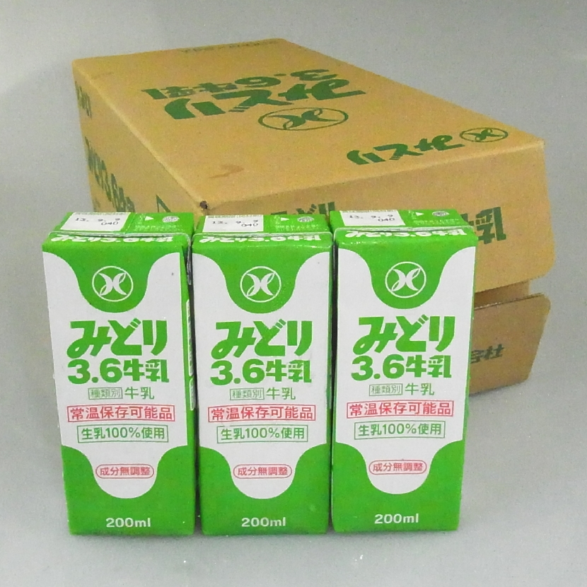 九州乳業『みどり3.6牛乳（ロングライフ牛乳・常温保存可能）』200mlｘ24本