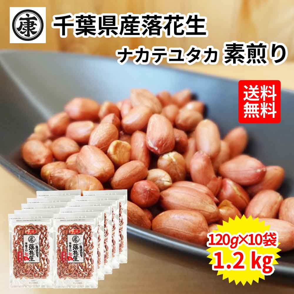 新豆！お徳用10袋！【送料無料】たっぷり1.2ｋｇ(120ｇ×10袋)　千葉県産落花生 素煎り  粒ぞろい！こだわりの厳選原料 お徳用 まとめ買い　ピーナッツ 落花生 薄皮付 おつまみ 健康　チャック付袋使用