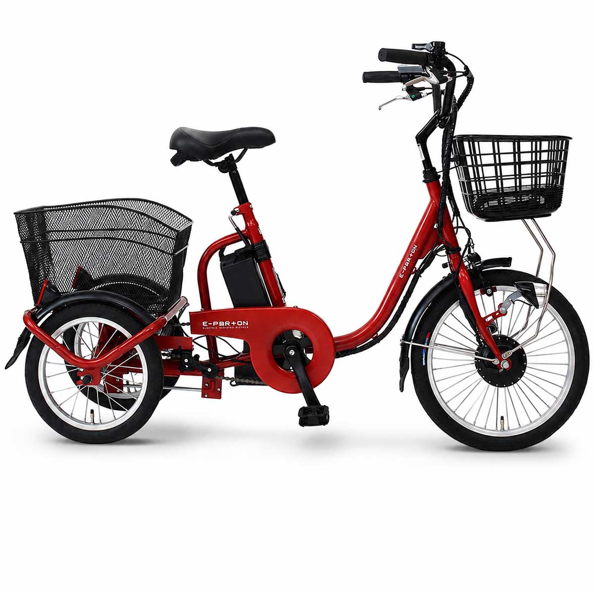 E-PARTON イーパートーン 電動アシスト 三輪自転車 レッド スチールフレーム シニア向け自転車 介護 低床自転車 大型ペダル|岡松薬局