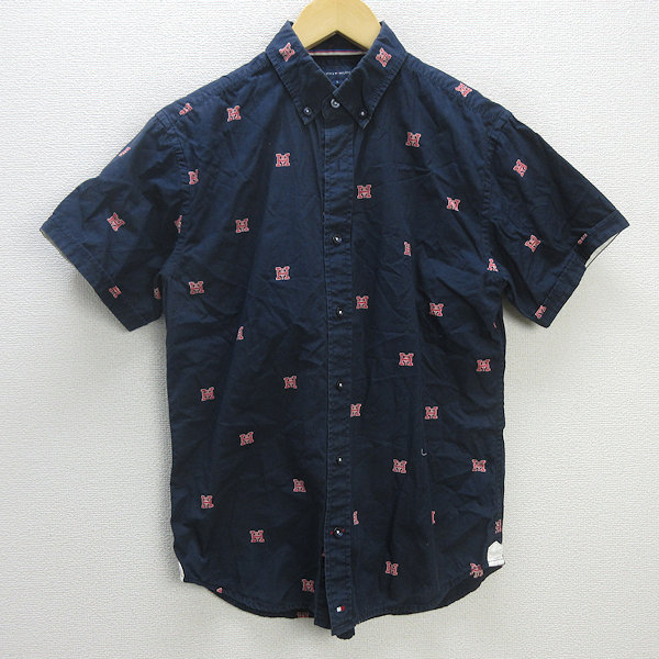 トミーヒルフィガー 胸ポケット 半袖 BDシャツ 総柄 M 5300 TOMMY HILFIGER/トミーヒルフィガー 半袖 シャツ BD ボタン