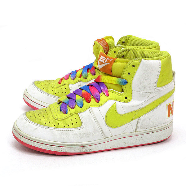 楽天市場 T 23cm ナイキ Nikeターミネーターハイ ベーシック レザースニーカー 白 黄ladies 中古 マニライズ