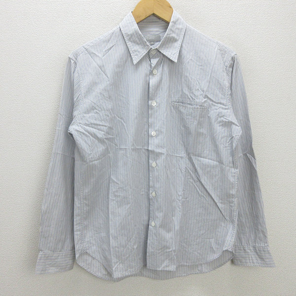 美品 MHL バンドカラー長袖シャツ S 黒 596-6250500 MHL(エムエイチエル) ストライプバンドカラーシャツ596-0250504