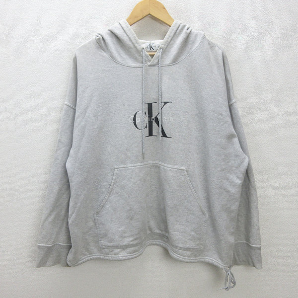 Q■90’S カナダ製■カルバンクライン/CK Calvin Klein スウェットパーカ■灰【メンズL】レトロ/滅多に無いMENS/17【中古】