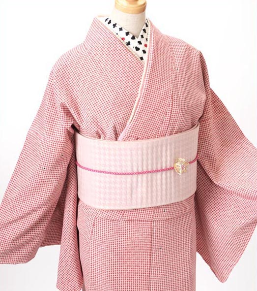 洗えるお召しもの 袷 成年者カワイイ♪分かりやすい柄×赤  和風館 小紋 着物-レディースファッション