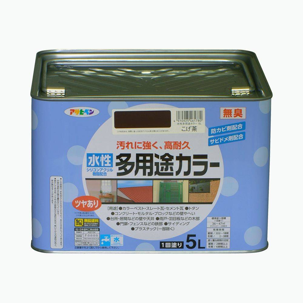 アサヒペン 水性多用途カラー [水性塗料 防カビ サビ止め 無臭 屋内 屋外] 5L こげ茶