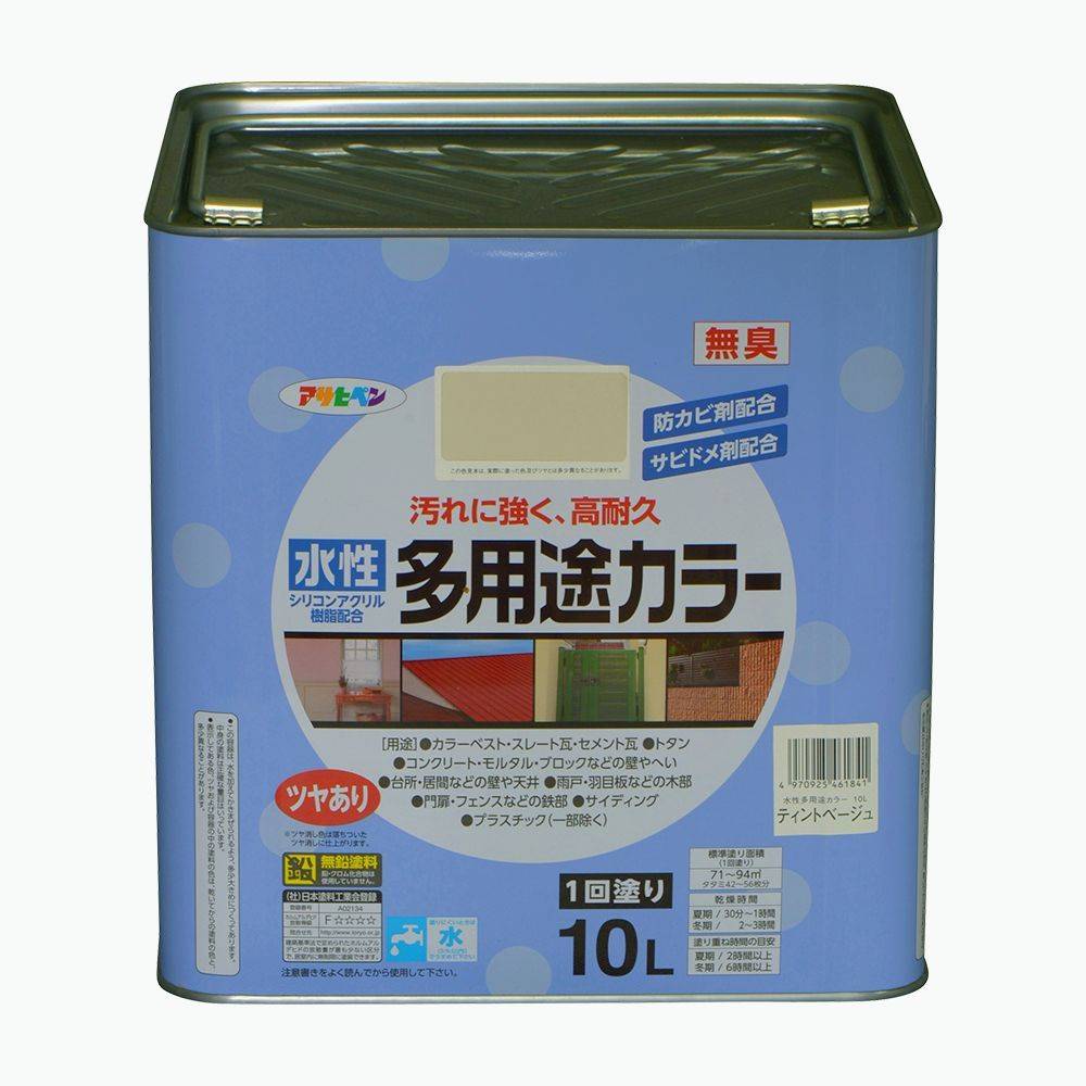 アサヒペン 水性多用途カラー [水性塗料 防カビ サビ止め 無臭 屋内 屋外] 10L ティントベージュ
