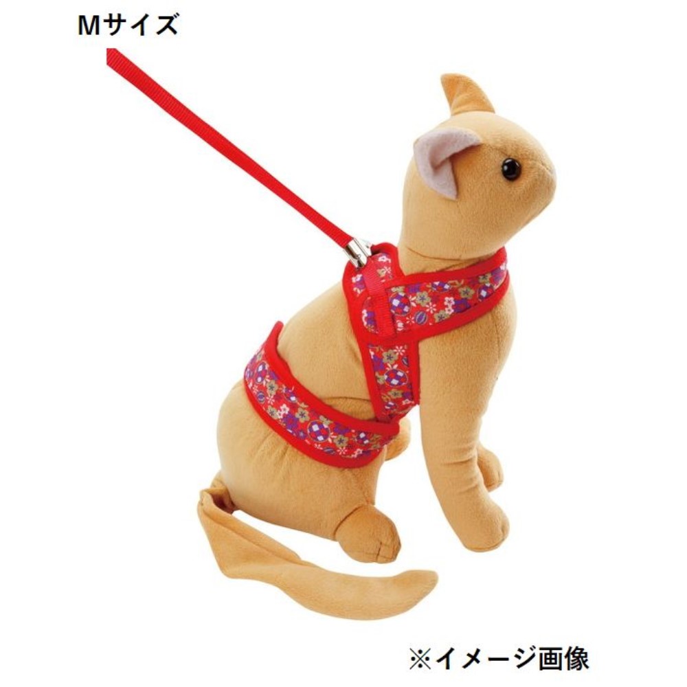 ペティオ 猫小町ソフトハーネスリード まり 猫 キャット M 胴輪 和柄 レッド