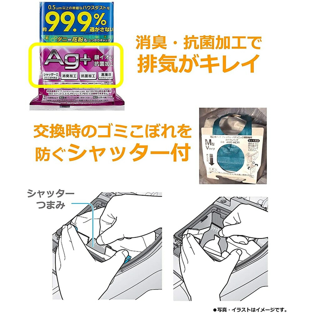 ずっと気になってた パナソニック 掃除機用 純正紙パック 3枚入 消臭 抗菌加工 逃がさんパック M型Vタイプ AMC-HC12  nourialmaliki.me