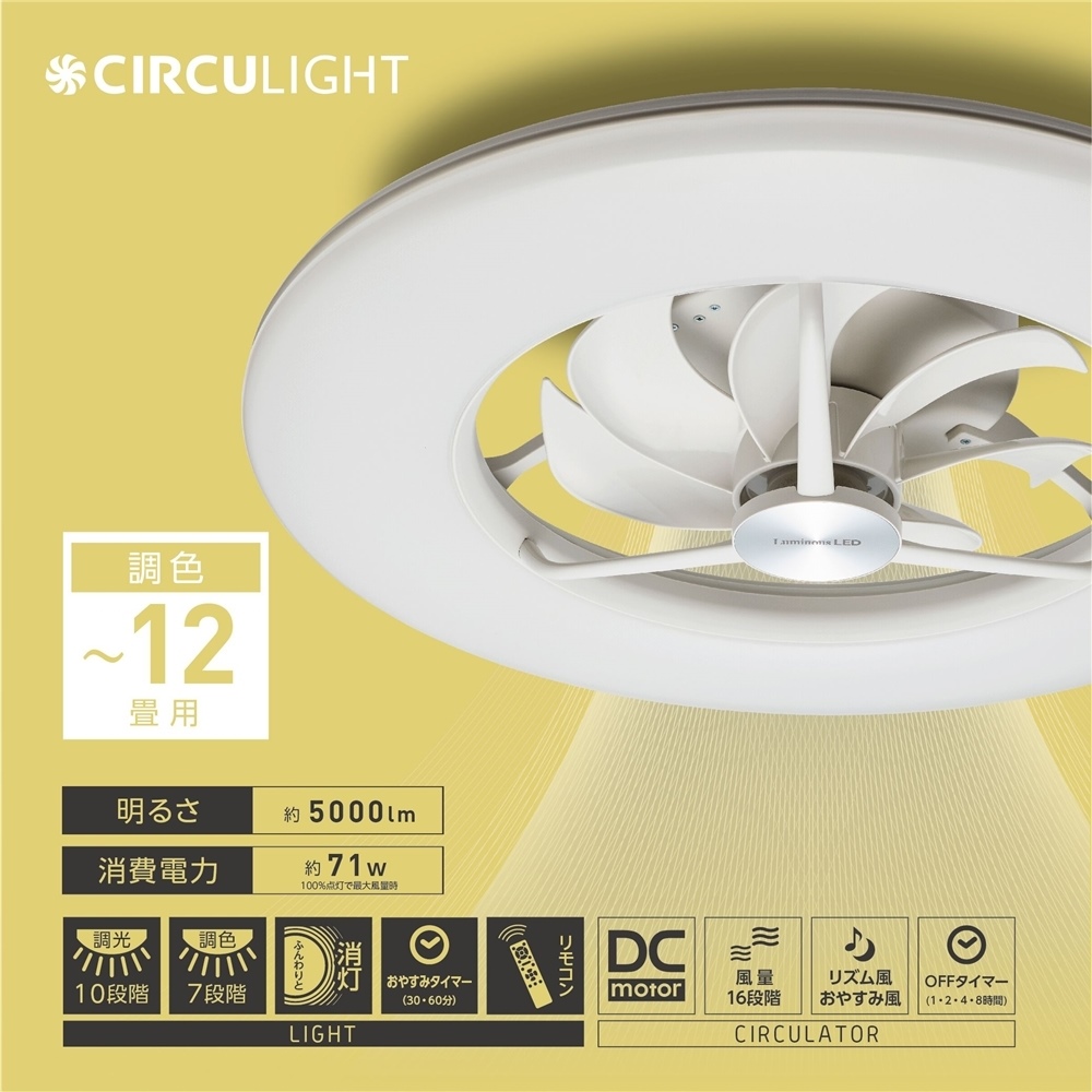 2種類選べる ドウシシャ CIRCULIGHT 12畳 スイングファン DCC-SW12DW