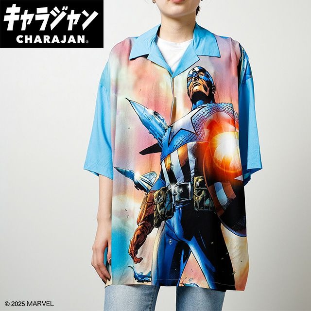 キャラジャン アロハシャツ キャプテン・アメリカ レジェンドヒーロー メンズ レディース キャラクター charajan ユニセックス イベント ギフト プレゼント