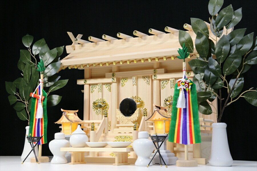 通し屋根三社■灯ろう 真榊神具 ■東濃桧と美しい神具 神棚セット 神棚 神具 仏具 盆提灯 やまこう 山幸