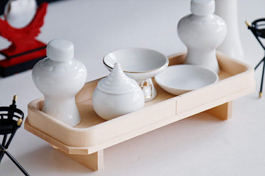 神具セット10品目■角花仕立て■神鏡・かがり火付中・大型神棚祖霊舎に最適土器セット