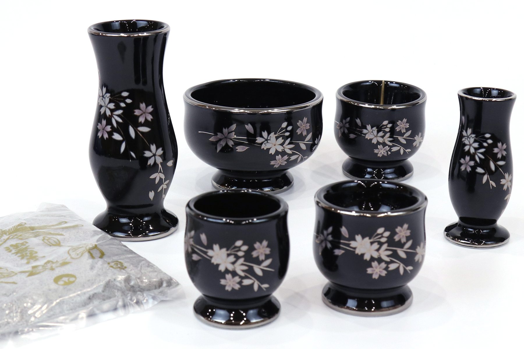 仏具 仏具セット ミニ モダン おしゃれ 6点 セット 銀襴 桜 国産 陶器 ミニ仏壇 神棚 神具 仏具 盆提灯 やまこう 山幸