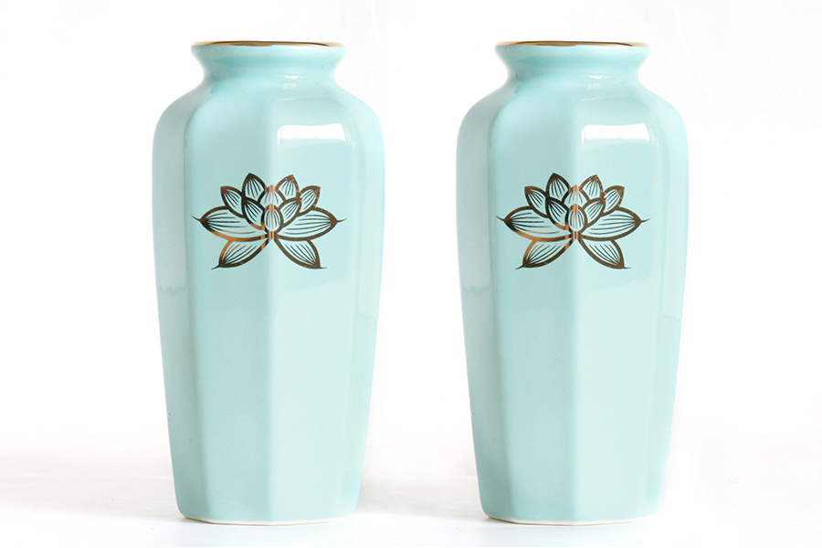 青白陶器 花立て 花瓶 花立て 青磁色 上金蓮 大玉仏花 3寸 陶器製 （青） 3.0号