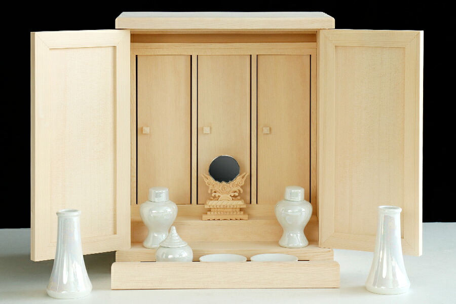 限定「純白」染め ■ 和モダン 三社 ■ 神棚セット 神鏡 神具付き ■ モダン神棚 ■Wa-Modern ■ やまこう 神棚 祖霊舎 家具調モダン神棚 神棚 神具 仏具 盆提灯 やまこう 山幸