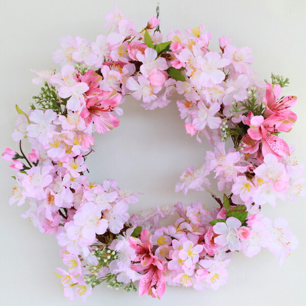専用作品♡大人お洒落な春桜リース♡フラワーリース♡玄関♡造花♡ 桜リース 春リース しだれ桜と葉桜のリース 造花リース アーティ