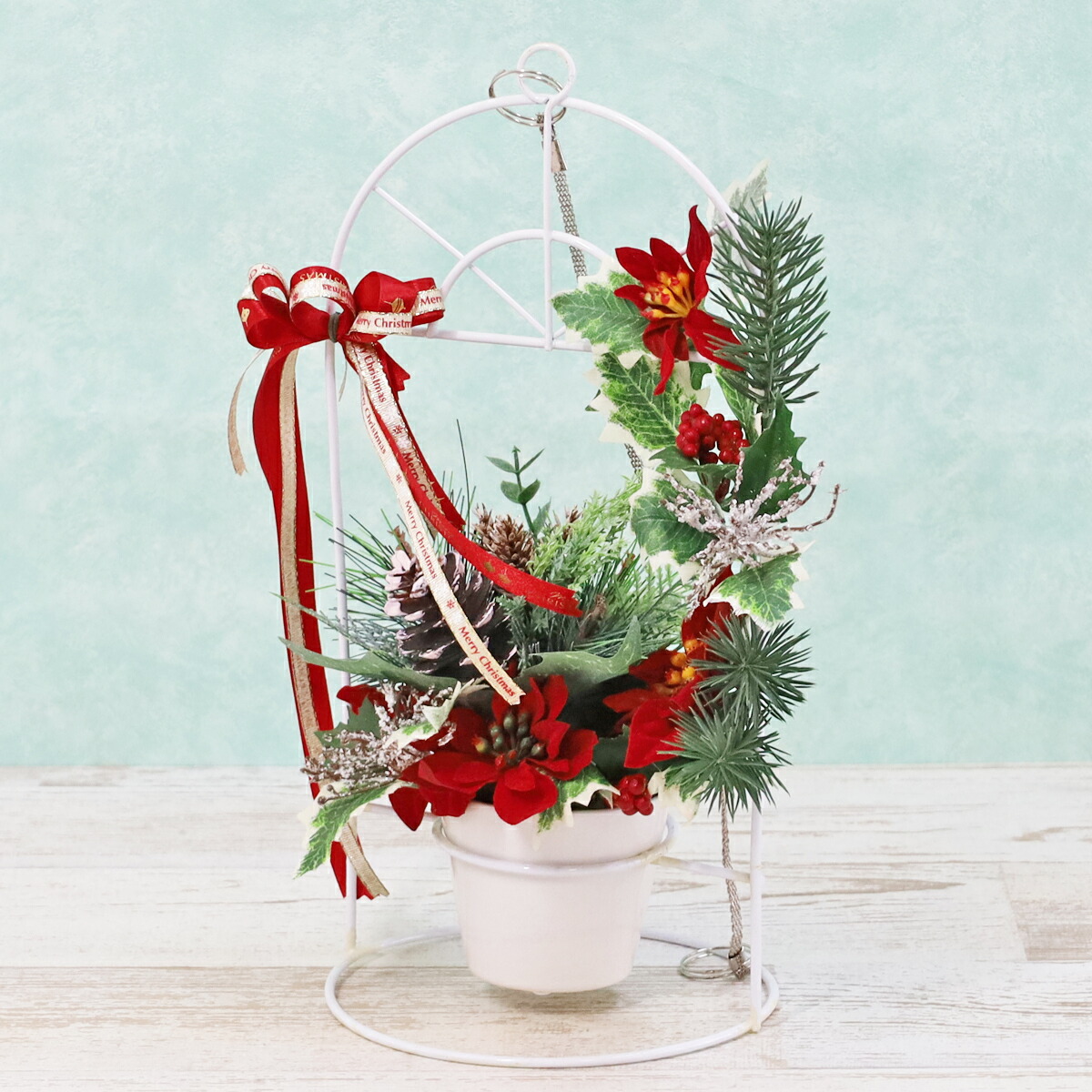 楽天市場】造花 真っ赤なポインセチアとグリーンのアレンジ クリスマス