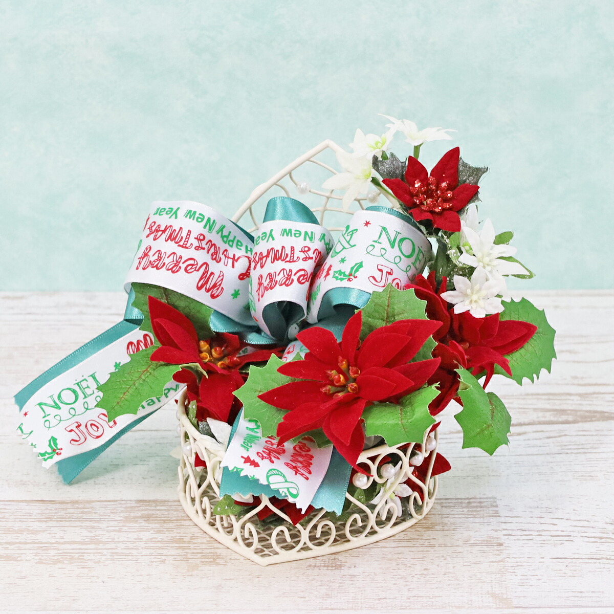 楽天市場】造花 真っ赤なポインセチアとグリーンのアレンジ クリスマス