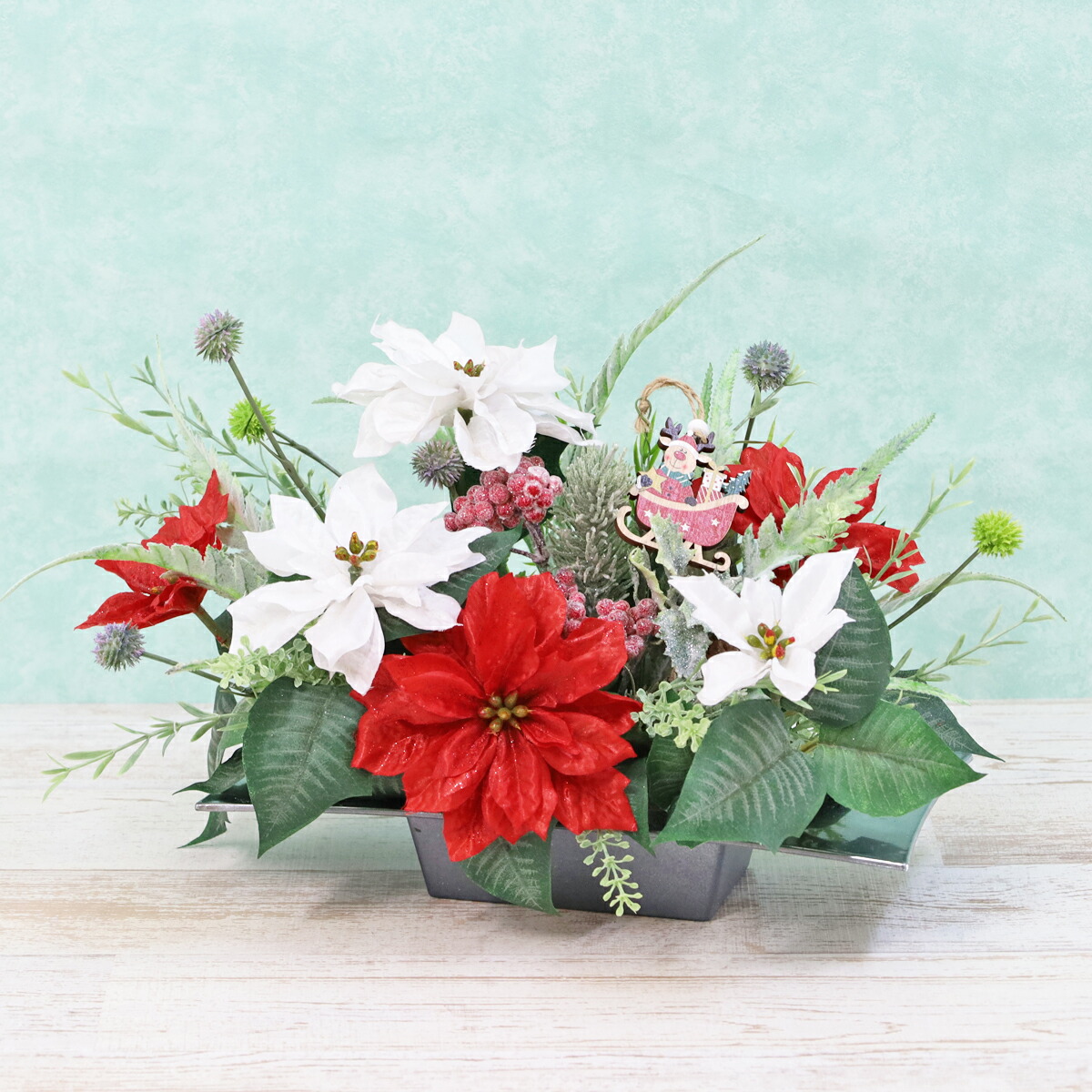 楽天市場】造花 りんごと赤ポインセチアのクリスマスアレンジ