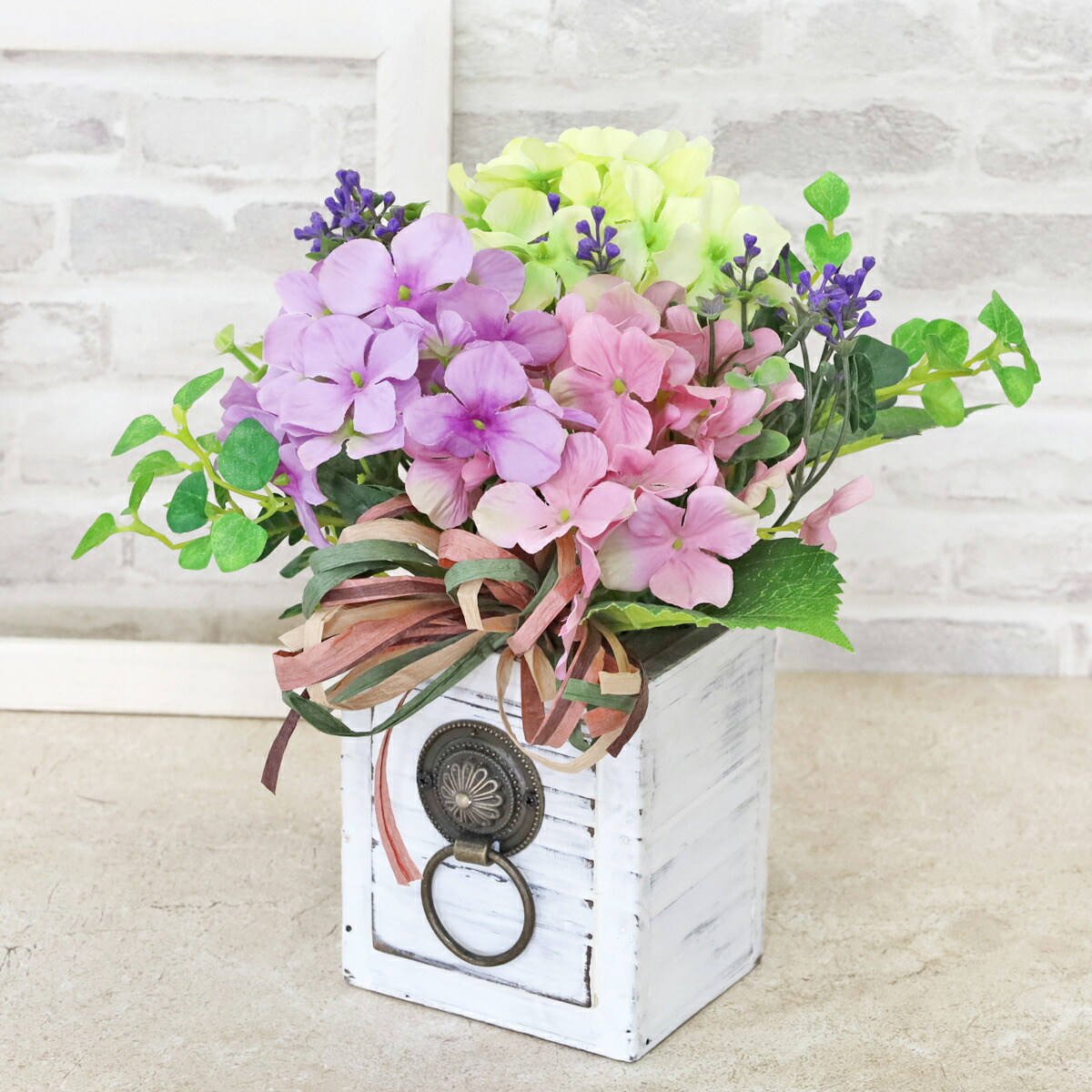 楽天市場】造花 あじさいとラベンダーのかごアレンジ 夏の