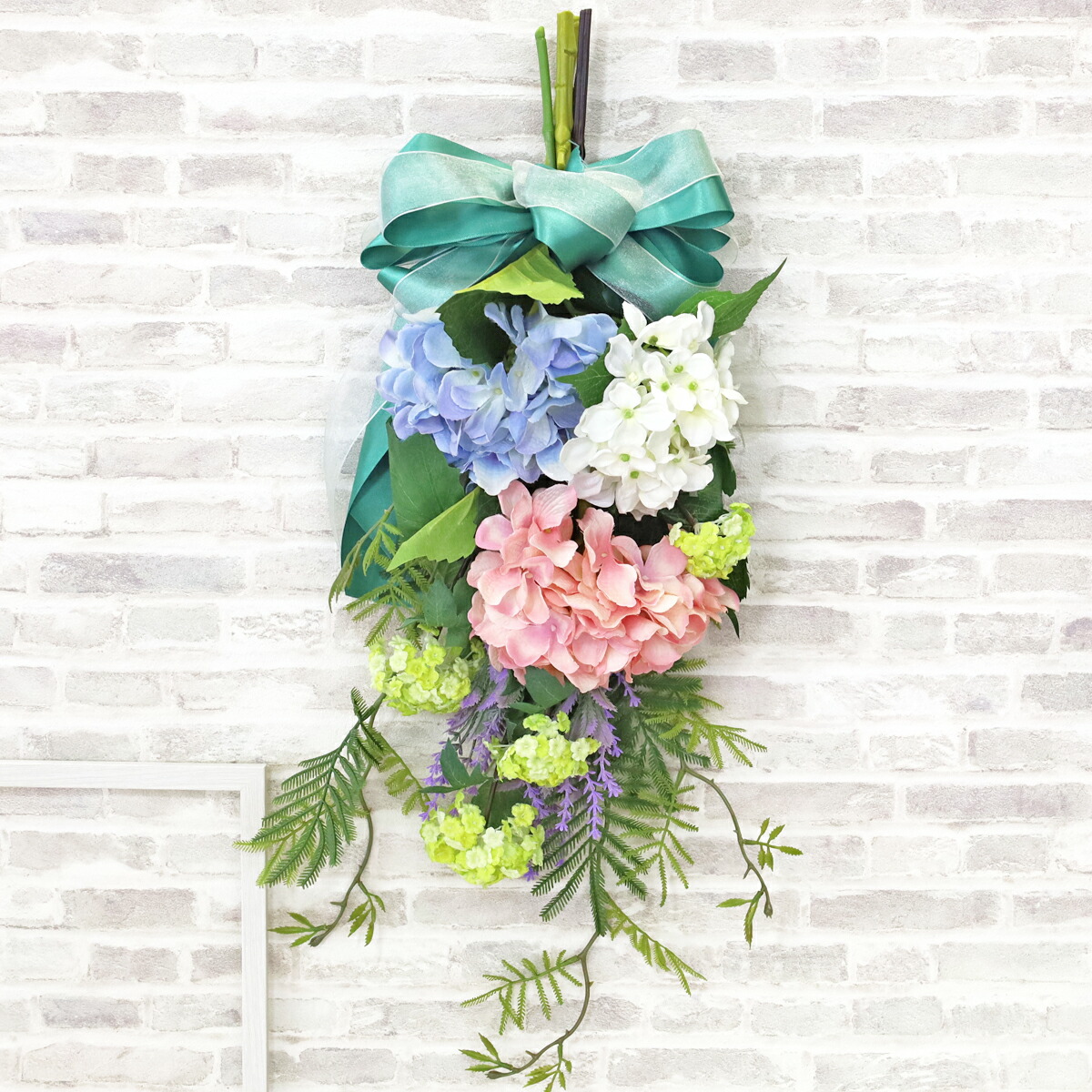 造花 たっぷりなあじさいとラベンダーのスワッグ 夏のアレンジ アジサイ 紫陽花 CT触媒 光触媒 シルクフラワー フラワーアレンジ インテリア フラワーアレンジメント arg