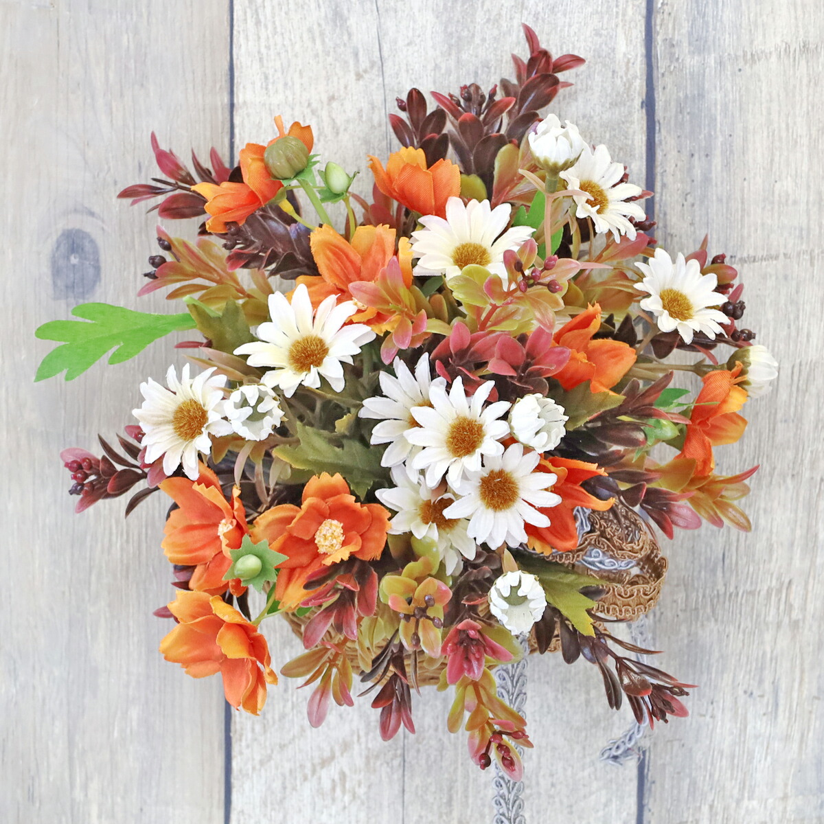 楽天市場】造花 もみじとオレンジローズの壁掛けアレンジ 秋の