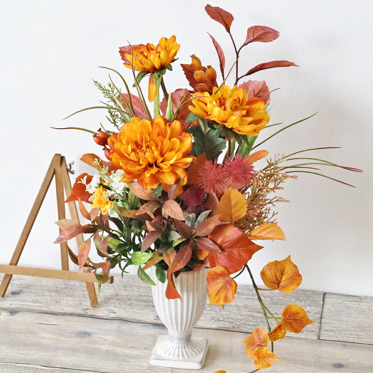 楽天市場】造花 糸菊とオータムユーカリの秋のアレンジ シルク