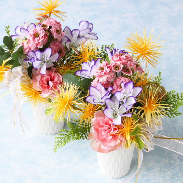 仏花、御供え花、造花百合、ダリアアレンジ 仏花、御供え花、造花百合、ダリアアレンジ
