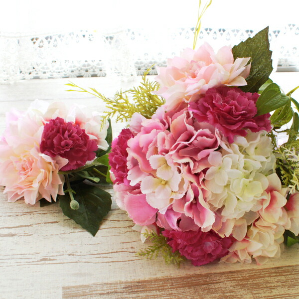 造花 カーネーションとハイドレンジアのブーケとブートニアのセット シルクフラワー あじさい アジサイ 紫陽花 ブライダル ウェディング CT触媒 光触媒 アレンジ フラワーアレンジ インテリア フラワーアレンジメント arg｜シルクフラワーの山久