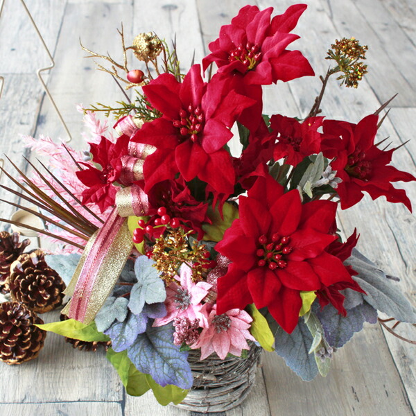 楽天市場】造花 真っ赤なポインセチアのクリスマスアレンジ クリスマス