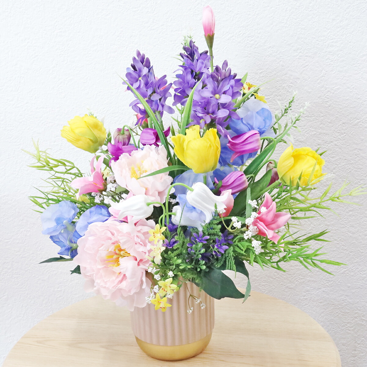 造花 ヒヤシンスとピオニーなど春のアレンジ シルクフラワー ぼたん ボタン 牡丹 シャクヤク 芍薬 CT触媒 光触媒 フラワーアレンジメント インテリア arg